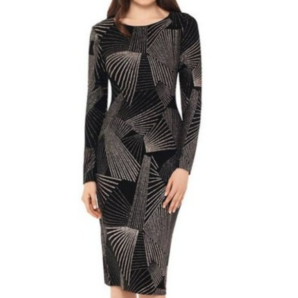 Betsy & Adam Dresses & Skirts - Betsy & Adam Long Sleeve Geo Rose Gold Metallic Sheath Dress - Size 14